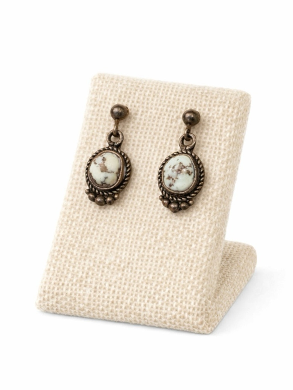 Vintage Navajo White Buffalo Turquoise Dangle Earrings